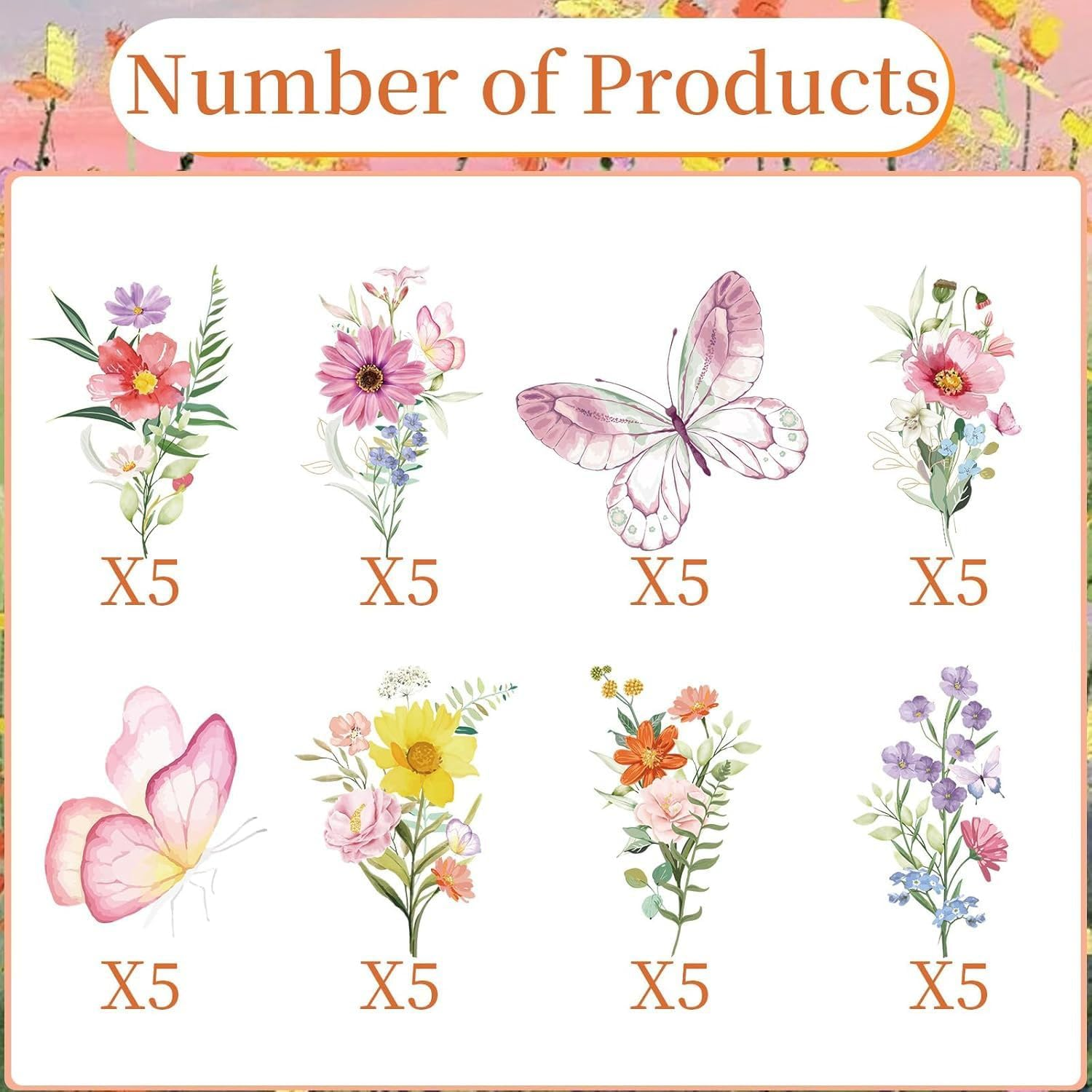 YJSPARKK 40PCS Butterfly Flower Cupcake Toppers,Wildflower Floral Bloom Cake Toppers Supplies,Decorations for Girls Women Birthday Wedding Baby Shower Fairy Party image number 1