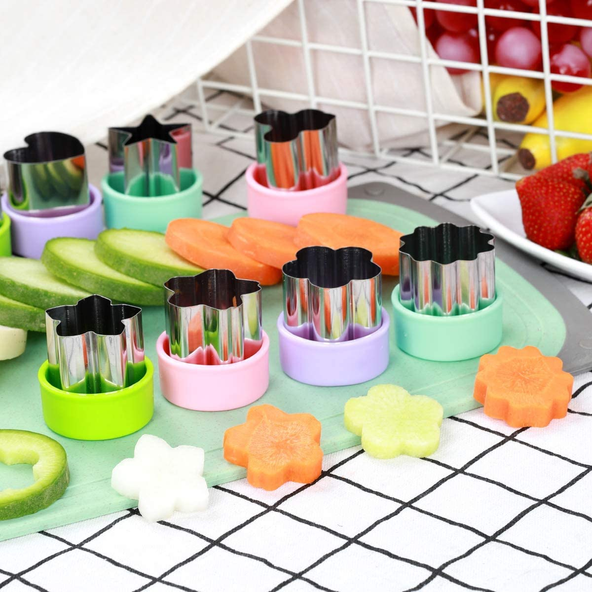 Vegetable Cutter Shapes Set, 27PCS Mini Sizes Cookie Cutters Set Fruit Cookie Food Decorative Kids Baking and Food Supplement Tools Boys Girls Sandwich Cutter image number 2
