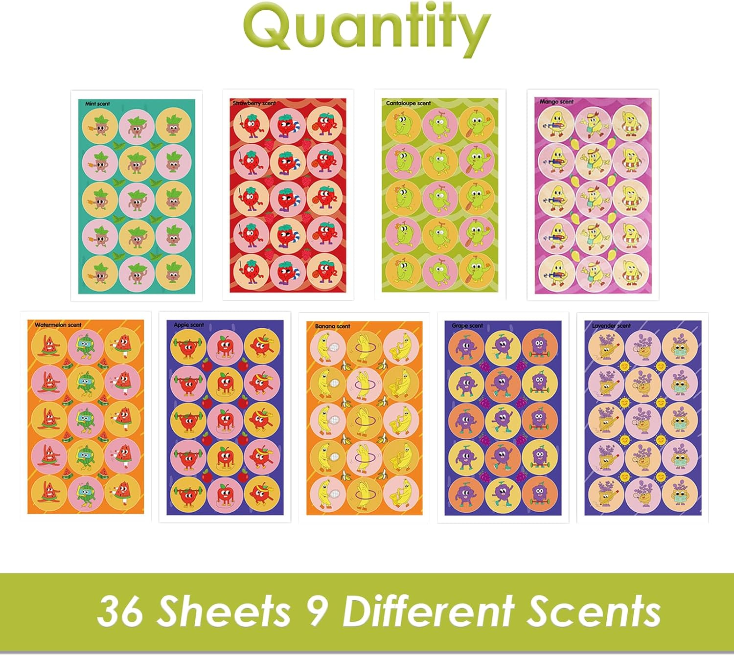Weidllys Scratch and Sniff Stickers, 540 Pieces Fruits and Plants Smelly Stickers, 9 Different Scents, 36 Sheets, Reward Motivate Stickers for Kids, Teachers, Parents,Party Favor, Gifts