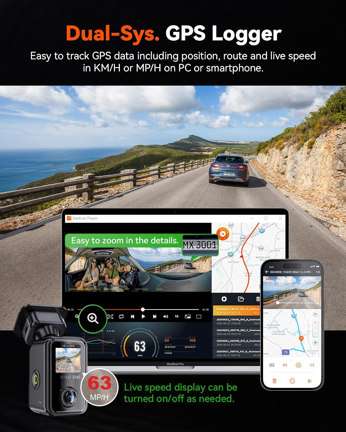 Vantrue E360 5.2K 360&deg; Panoramic Dash Cam, 5Ghz Wifi&Gps, Dual STARVIS 2, HDR,8 IR Night Vision, Front and inside Dash Camera, Voice Control, Touchscreen, 24/7 Buffered Parking Mode, Support 512GB Max image number 6