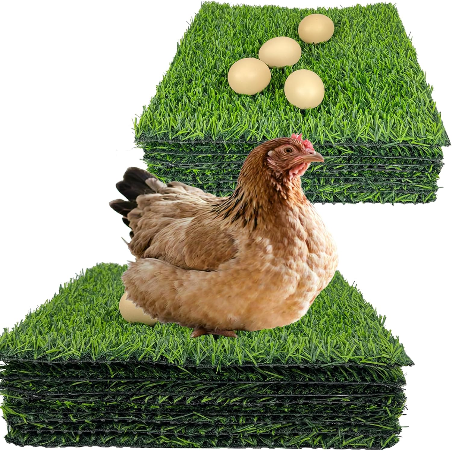 8 Pack Chicken Nesting Box Pads for Chicken Coop, 12"X12" Reusable Artificial Grass Nesting Pads Washable Laying Eggs Turf Egg-Protecting Mats for Coops, Pets & Crafts