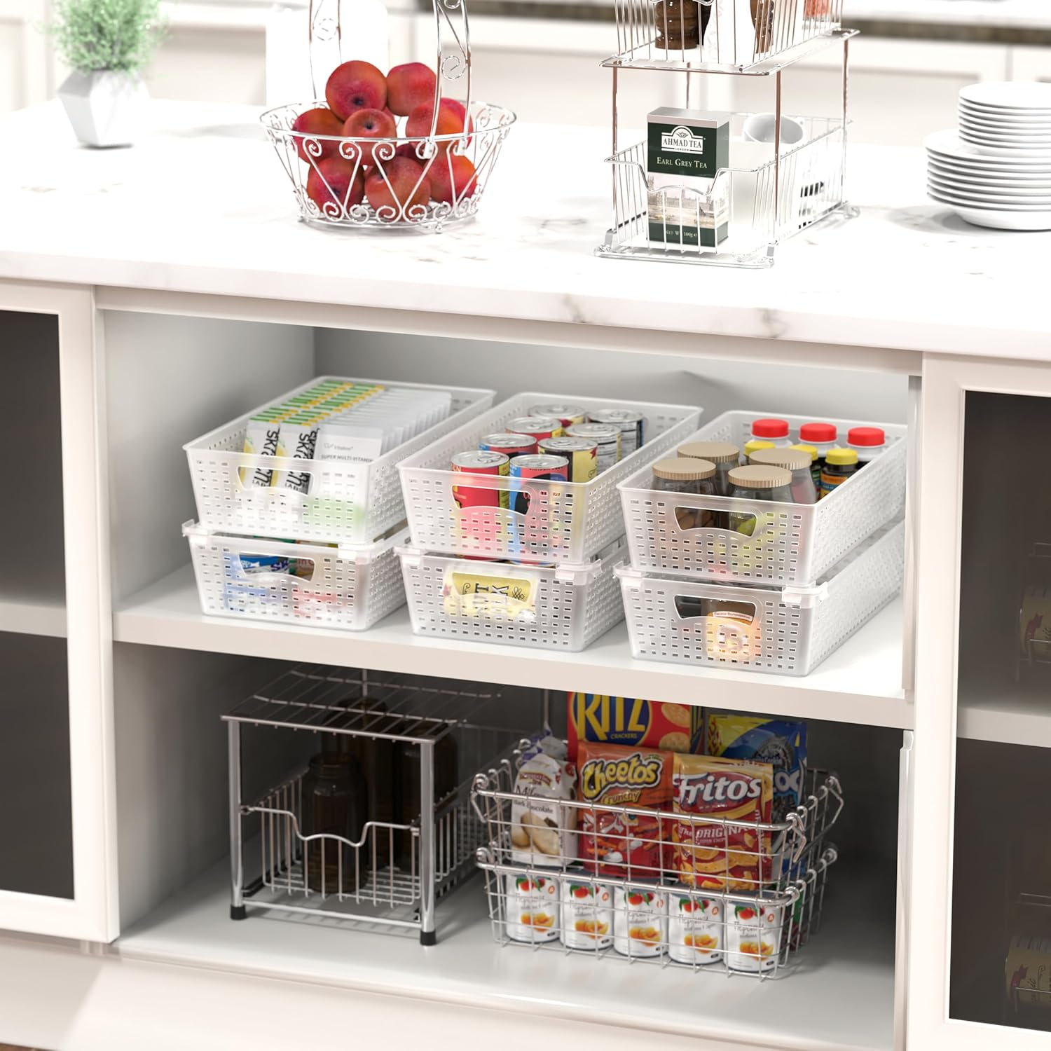 Simple Houseware Stackable Plastic Storage Baskets Kitchen Drawer Organiser, 6 Pack, Clear image number 3