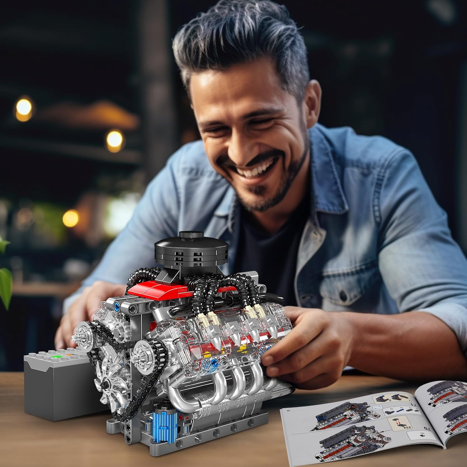 Mould King 10171 V8 Engine Car Building Kit - LSX454 V8 Engine Model Kit That Works with Motor (487 Pieces) - Collectible STEM Toy for Kids & Adults 8+ image number 3