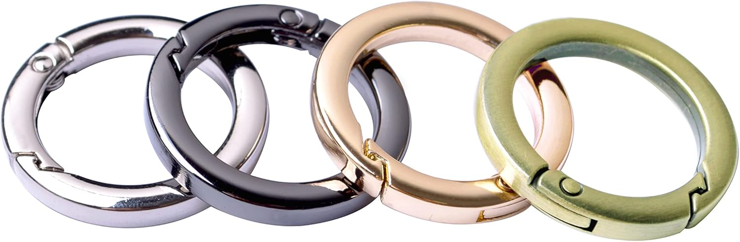 4Pcs round Carabiner Metal Spring Key Ring,Spring Snap Hooks Clip,Spring Keyring Buckle,Flat O Ring for Purses Bbc40-32-Silver image number 2
