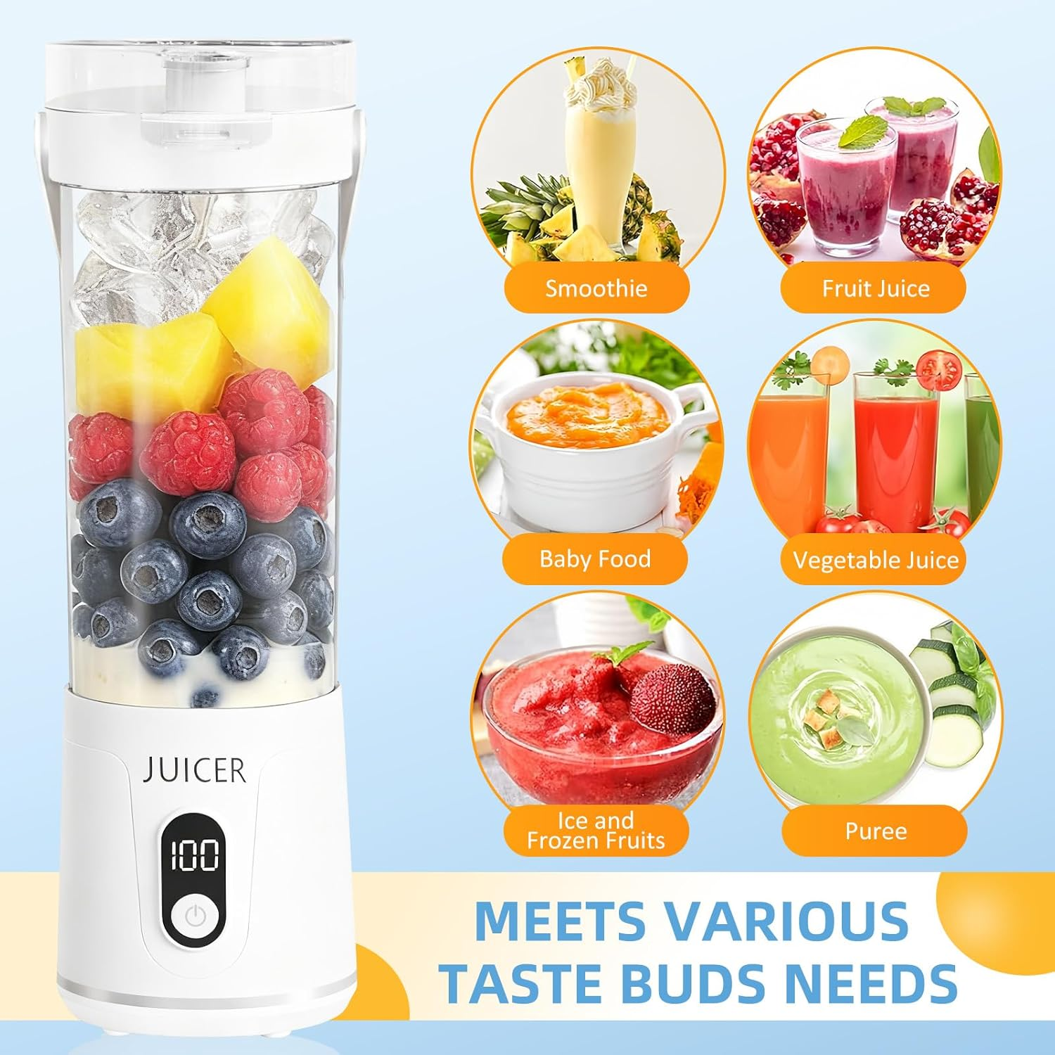 Portable Blender, 600Ml Personal Blender for Shakes and Smoothies Juice with 12 Blades Mini Blender, Electric USB Rechargeable Juicer for Kitchen,Home&Travel, Protein Shakes Cup,Bpa-Free