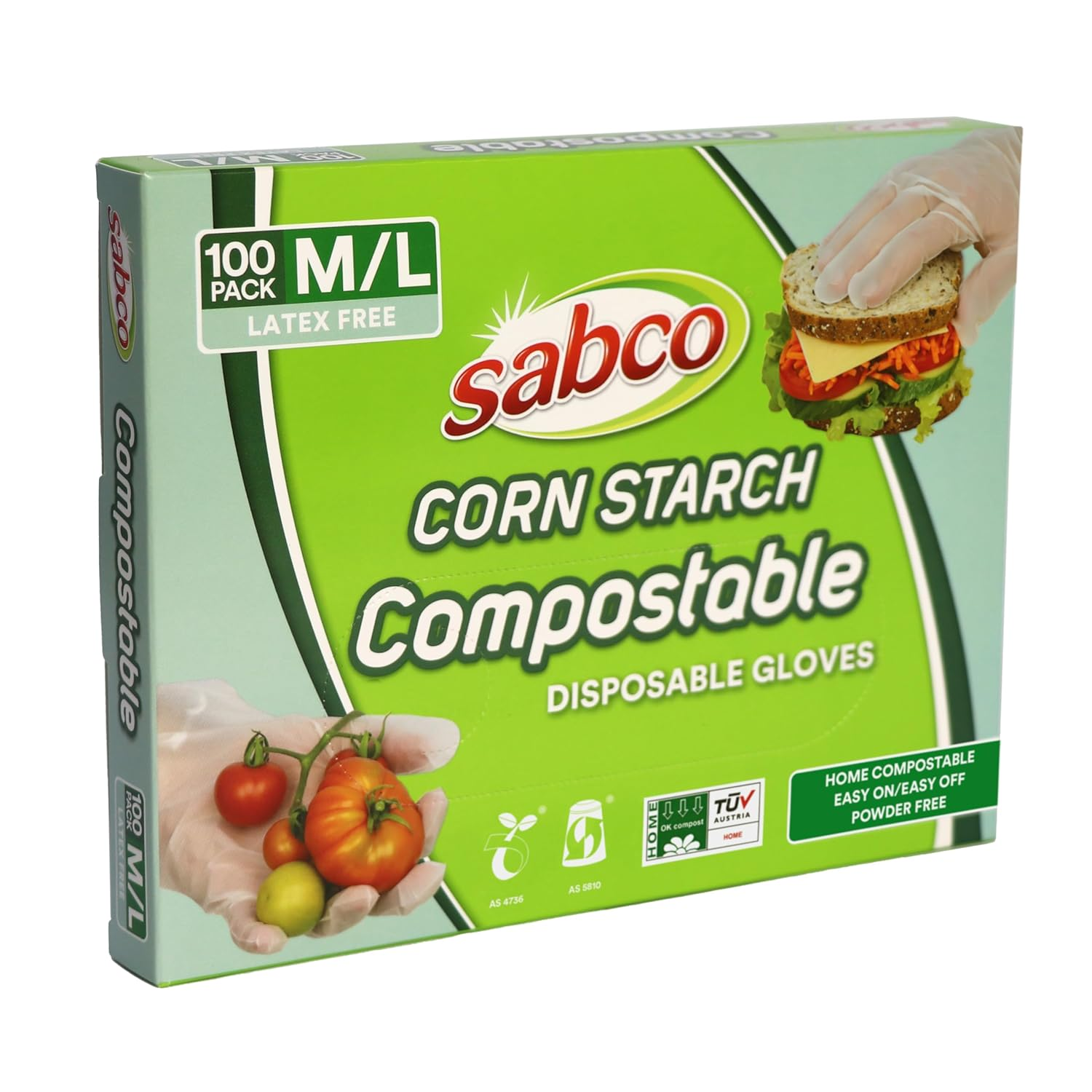 Sabco Cornstarch Compostable Latex Free Disposable Gloves, Medium/Large (Pack of 100) image number 1