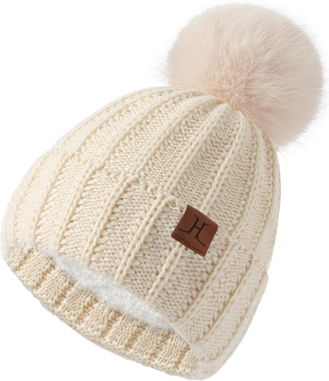 Womens Winter Hat with Pom Pom, Knit Fleece Beanie Hats for Women Cold Weather, Warm Toboggans Cap