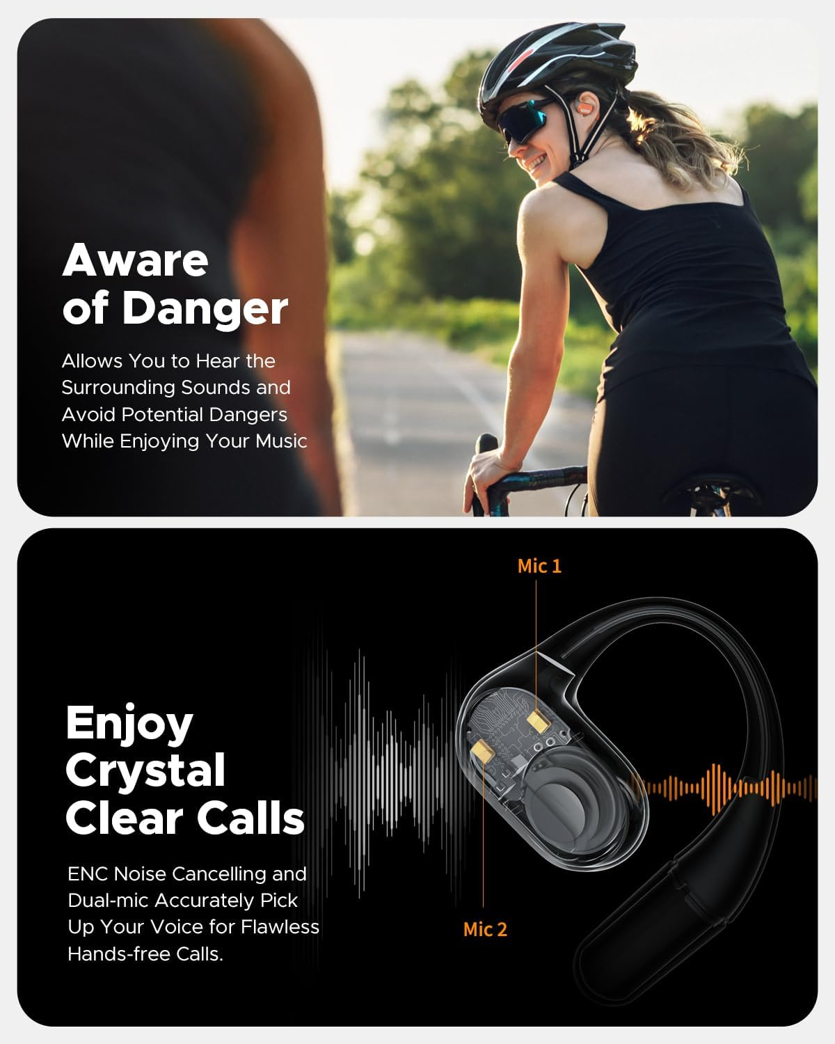 TRUEFREE O2 Open-Ear Bluetooth 5.3 Headphones, Air Conduction Wireless Earbuds, 22 Hrs Playtime, 15Mm Enhanced Bass, Four Mics Clear Calls, IPX5 Waterproof, Multipoint Connection,Comfortable Workout image number 5