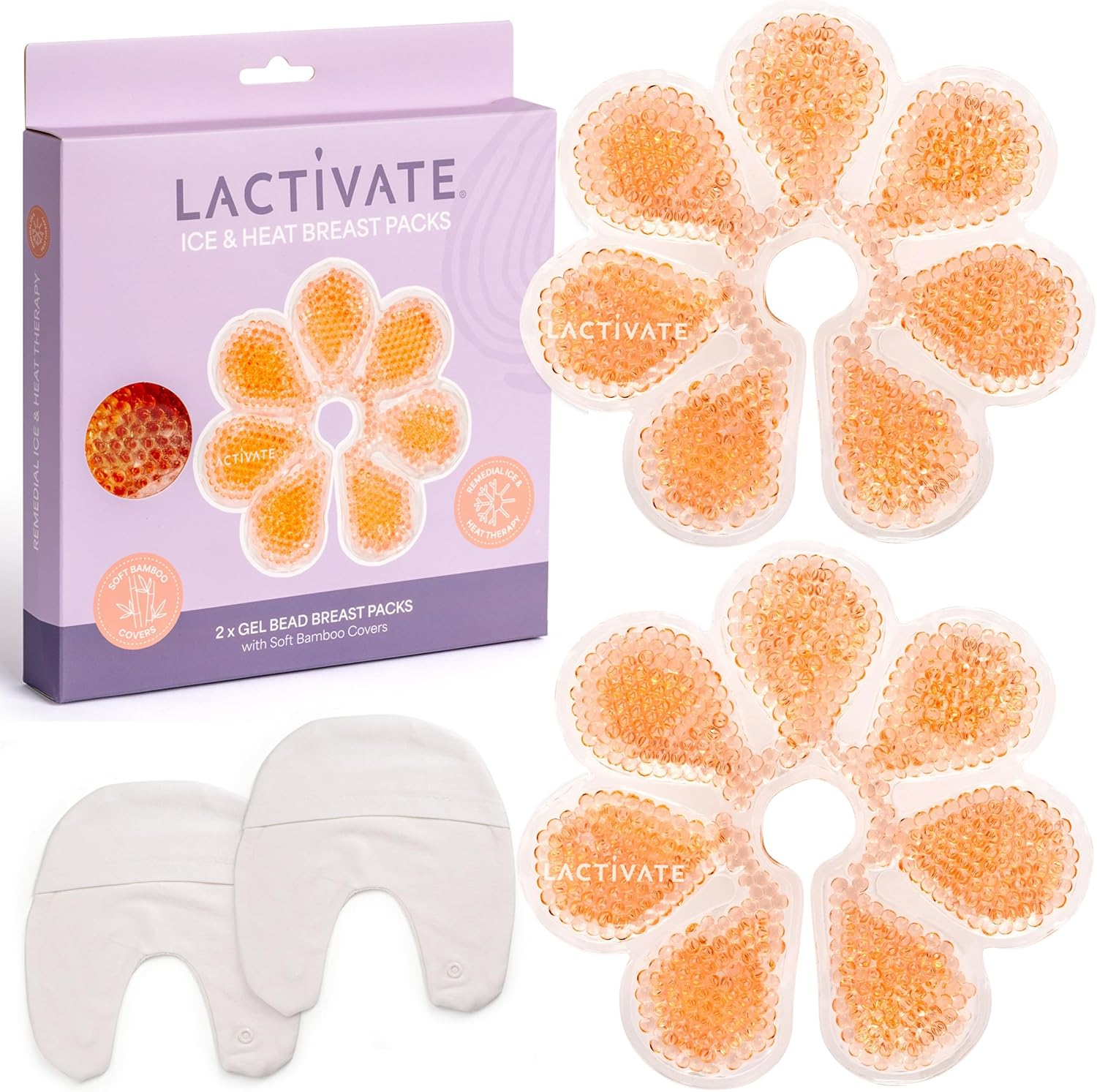 Lactivate Breast Ice Pack & Heat Pack &ndash; Set of 2 Reusable Hot & Cold Gel Bead Nursing Pads with 4 Soft Bamboo Covers for Breastfeeding Relief and Pumping Support - Breastfeeding Therapy Packs image number 5
