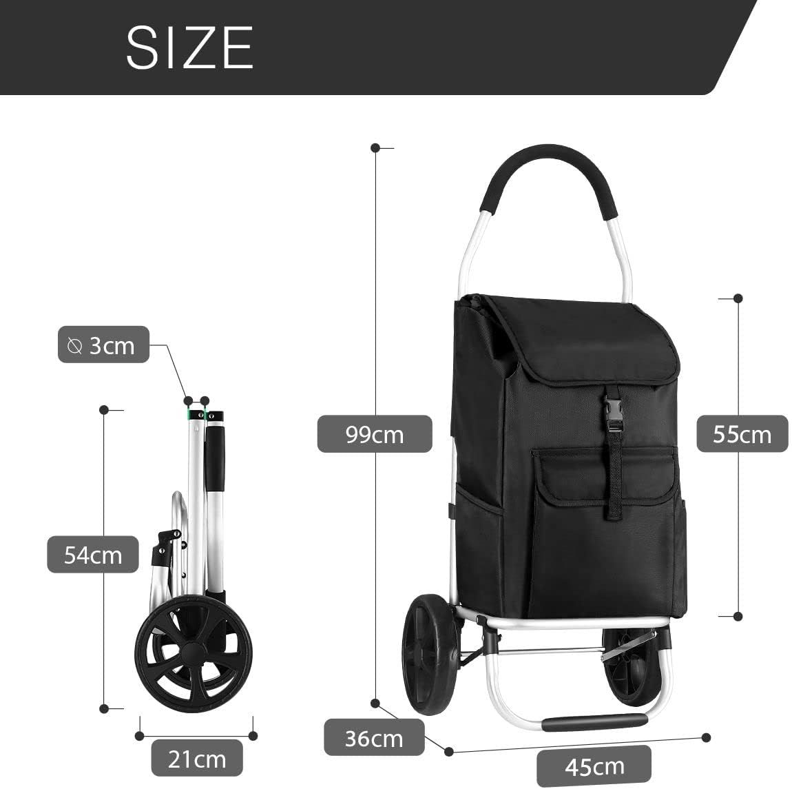 Portable Shopping Cart Foldable Shopping Trolley with Wheels Black - Black-016B image number 4
