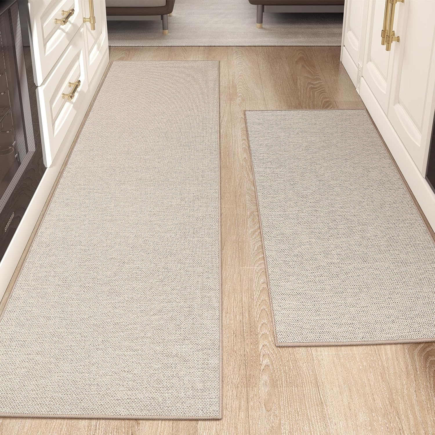 Color&Geometry Kitchen Rugs and Mats Non Slip Washable, Absorbent Kitchen Mats Kitchen Runner Rug Easy to Clean Kitchen Floor Mats for in Front of Sink, Laundry Room, Hallway, 17"X47"+17"X95", Khaki image number 4