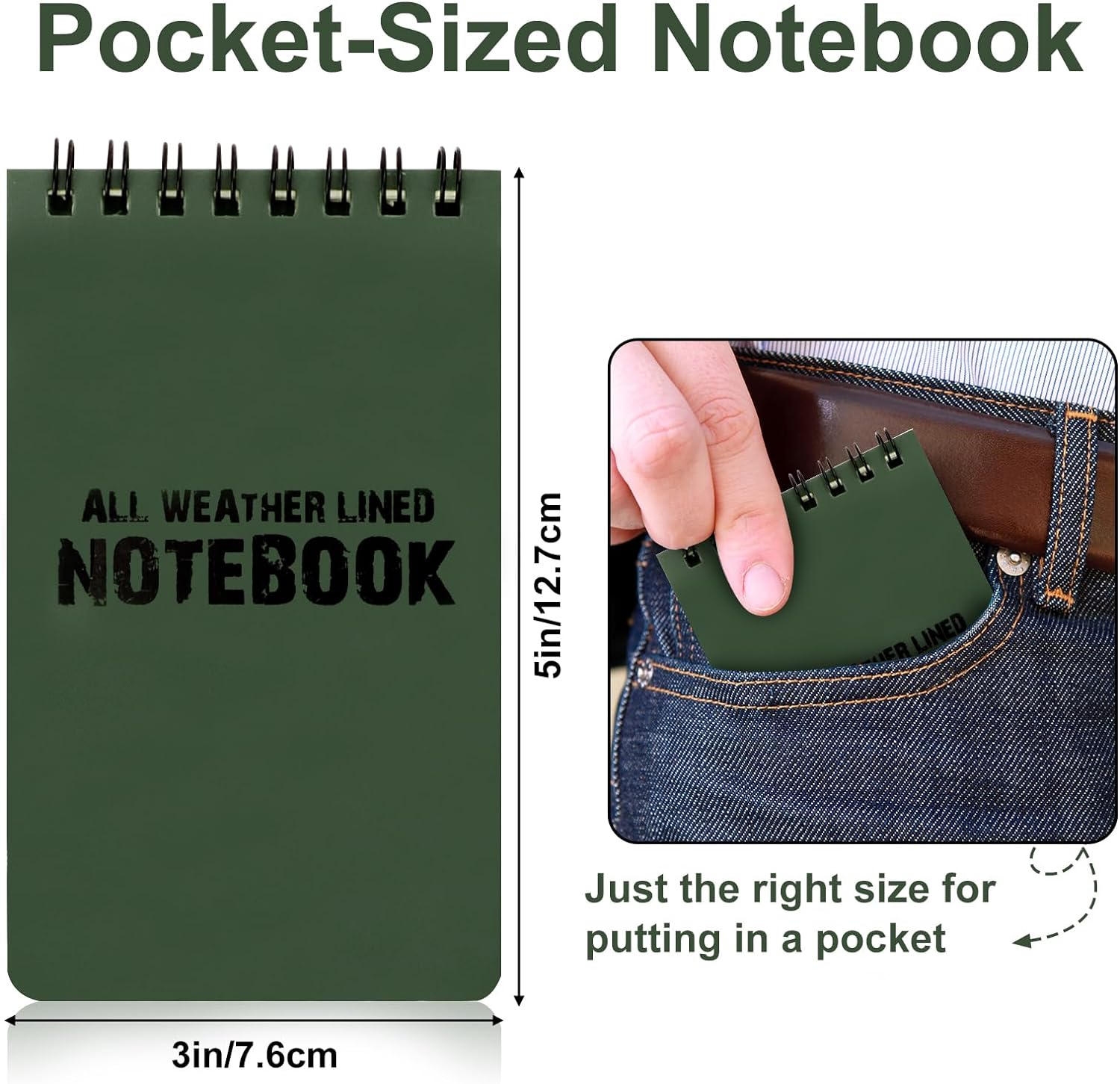 RETON 10 Pack Waterproof Notebook, 3 X 5 Inches Pocket Notepad, All-Weather Memo Pads with Top-Spiral, Tactical Steno Pads with Grid for Outdoor Activity Recording (Army Green) image number 6