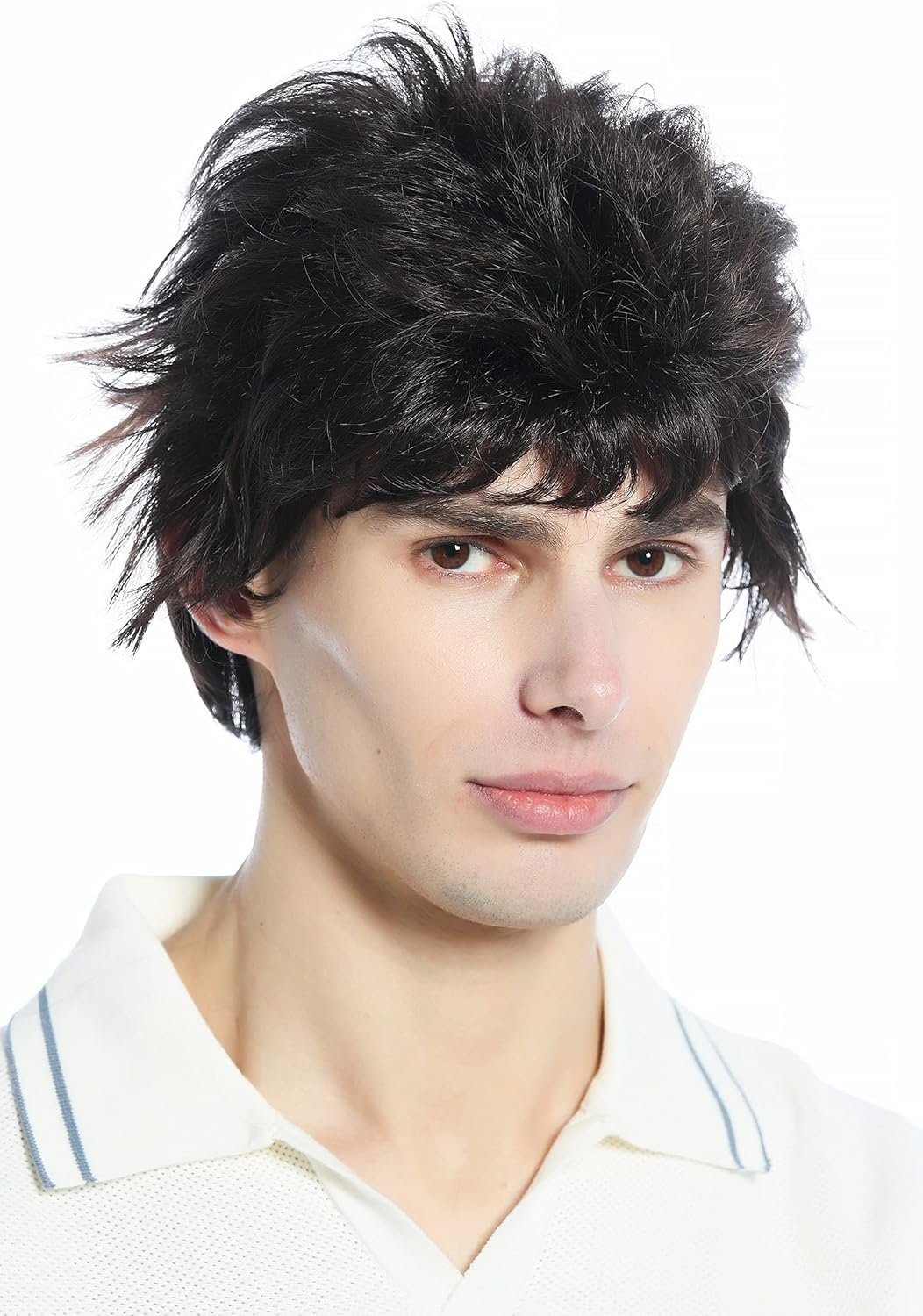 WIG ME up - M-252A-6 Wig Men Women Short Retro 80S Toupeed Wild as Uncombed Brown image number 5