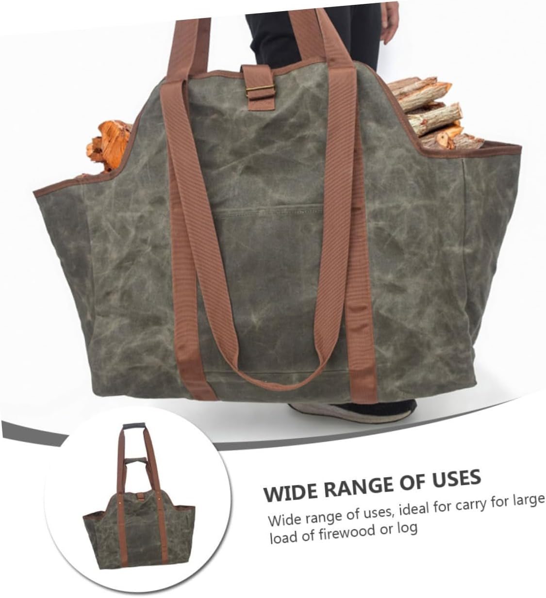 Ciieeo Firewood Tote Bag Handle Large Capacity Canvas Tote for Fire Pit Outdoor Use image number 4
