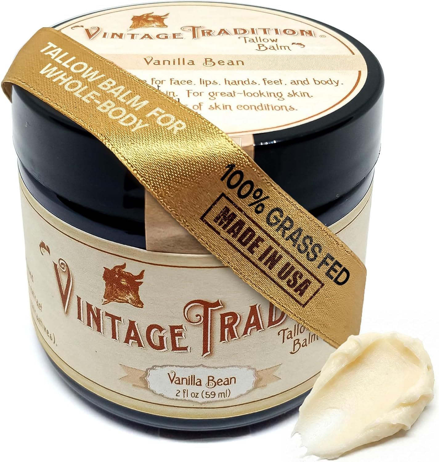 Vintage Tradition Vanilla Bean Tallow Balm, 100% Grass-Fed, 2 Fl Oz"The Whole Food of Skin Care" image number 1