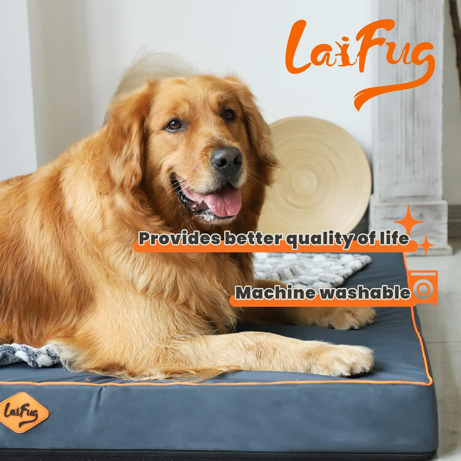 Laifug Outdoor Waterproof Dog Bed for Small, Medium and Large Dogs - Dog Bed Washable, Jacket Fabric, Egg Orthopedic Foam Pet Dog Bed with Removable Durable Cover and Non-Slip Bottom image number 1