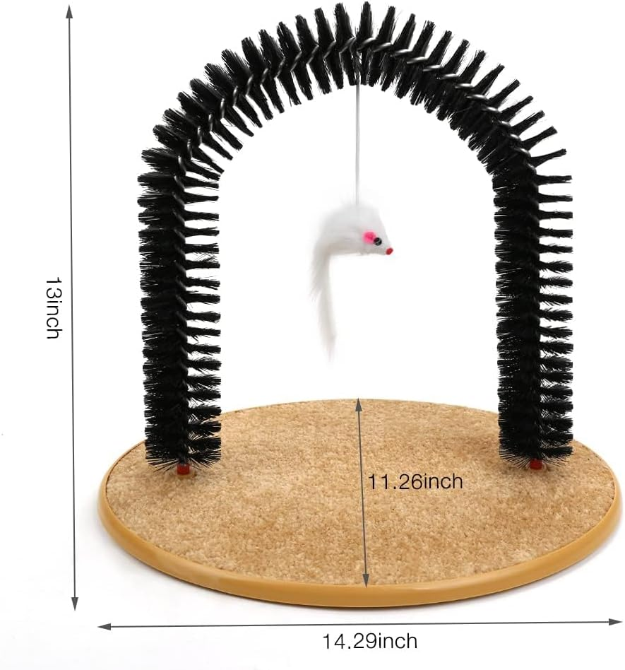 Cat Self Grooming Brush and Massager with Scratching Board Arch Rubbing Posts for Indoor Cats Hair Shedding Control Face Head Grooming Includes Cute Kitten Toy image number 3