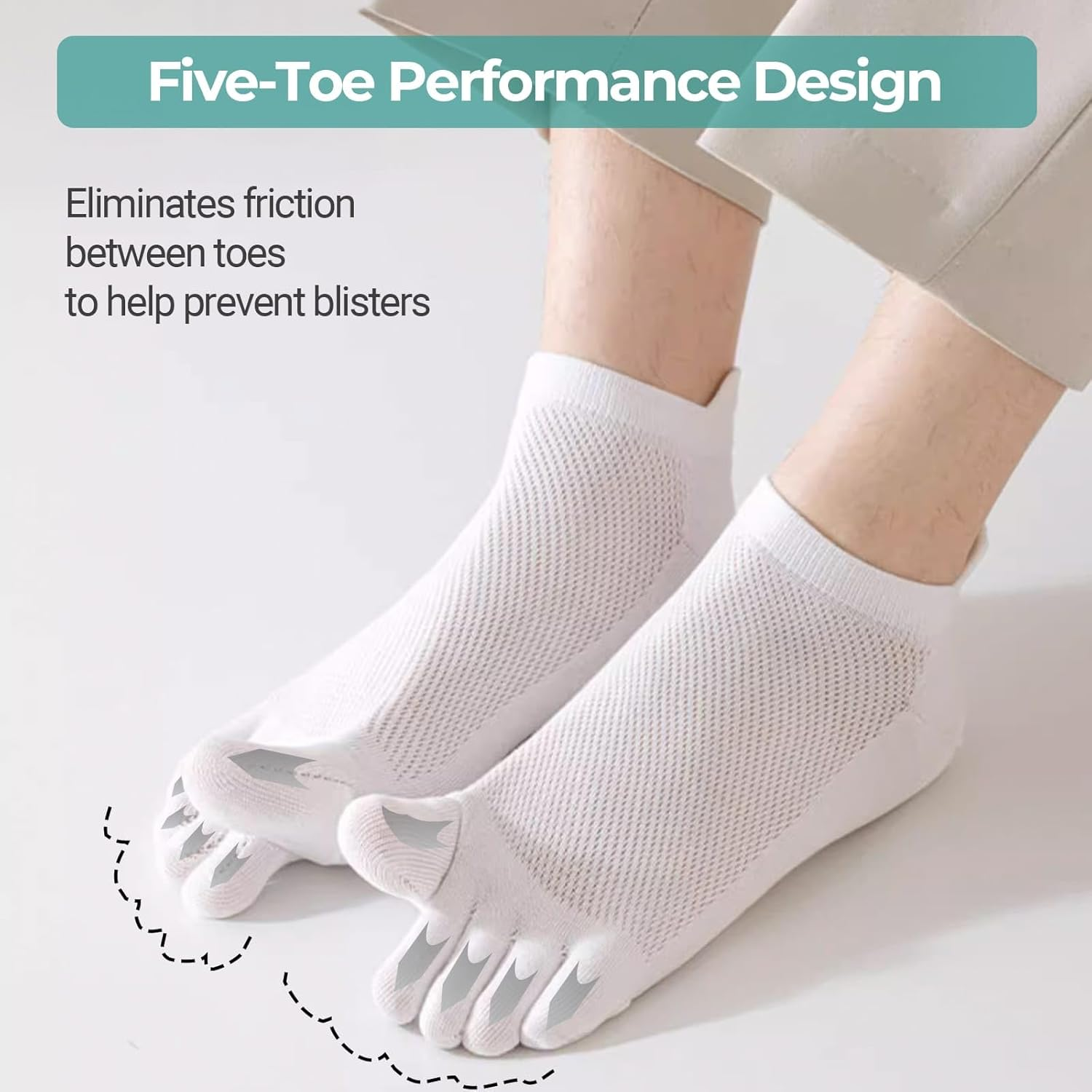 QUPOLPOL Men&rsquo;S Five Toe Socks &ndash; Breathable Cotton Anti-Blister Athletic Five Finger Socks for Running, Gym, Hiking, Daily Wear, AU Size 6-10 (5 Pairs Pack) image number 3