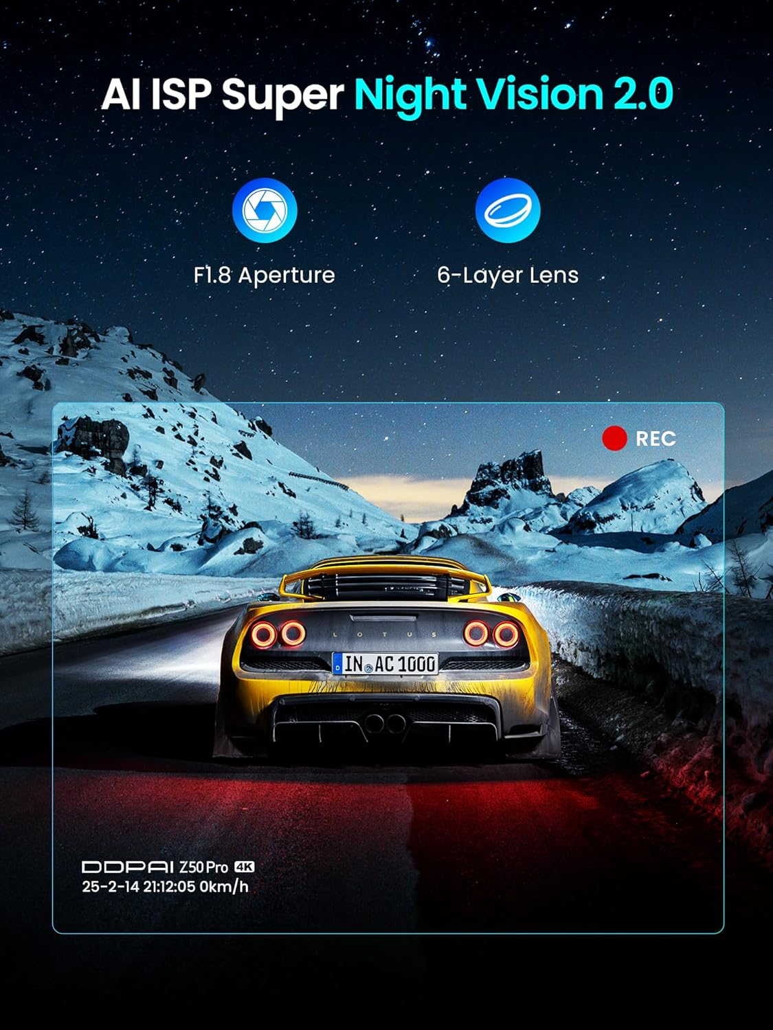 DDPAI Dash Cam Front and Rear 4K+1080P Dashcam for Car, Included 64GB Card, Built-In 5G Wi-Fi 6 GPS, 3'' IPS Screen, 48H Parking Mode, Super Night Vision, ADAS, Loop Recording, Z50 Pro image number 1