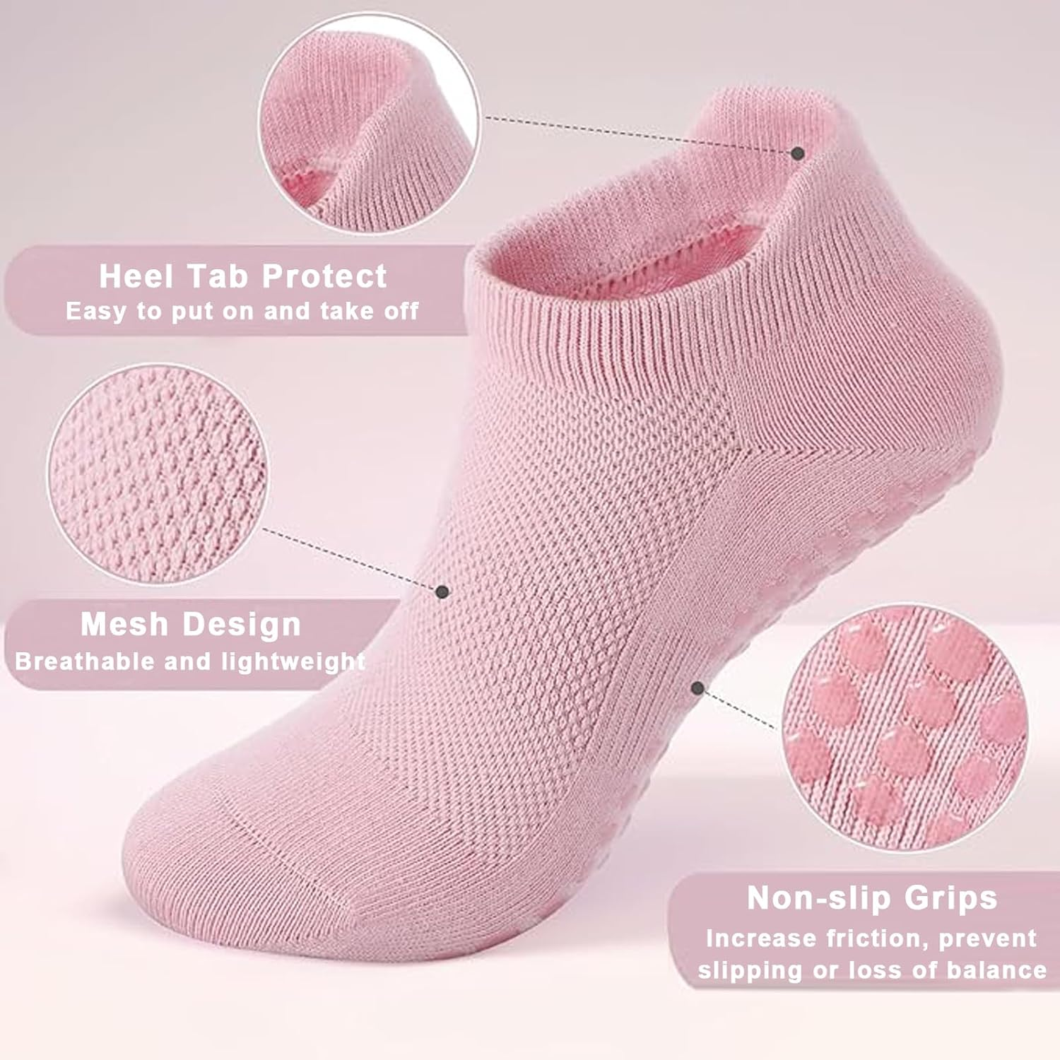 YQQZQ Pilates Socks with Grips for Women,Non-Slip Yoga Athletic Socks for Yoga Barre, Ballet, Barefoot Workout, Zumba,4 Pairs Mix Color