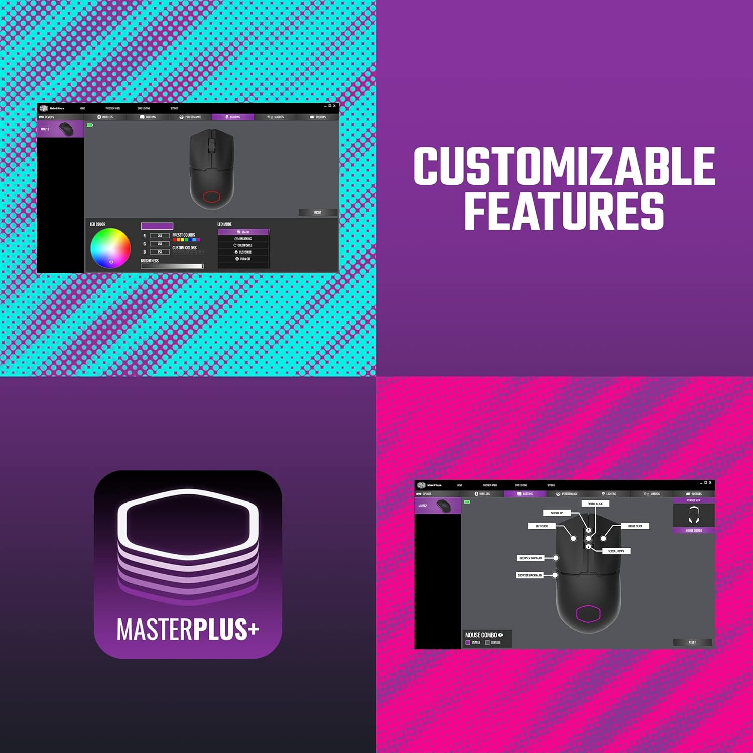 Cooler Master Wireless MM712 RGB Gaming Master Mouse, Black - White. image number 4