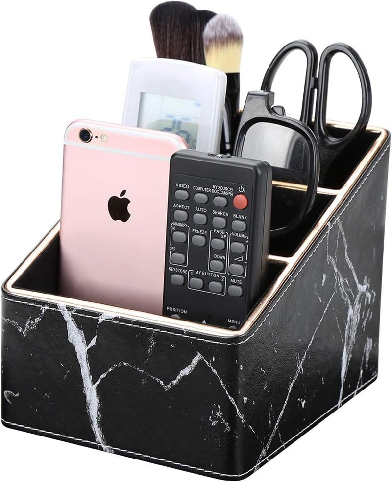 KINGFOM Wooden Struction Leather Multi-Function Desk Stationery Organizer Storage Box Pen/Pencil,Cell Phone, Business Name Cards Remote Control Holder White-Flannel