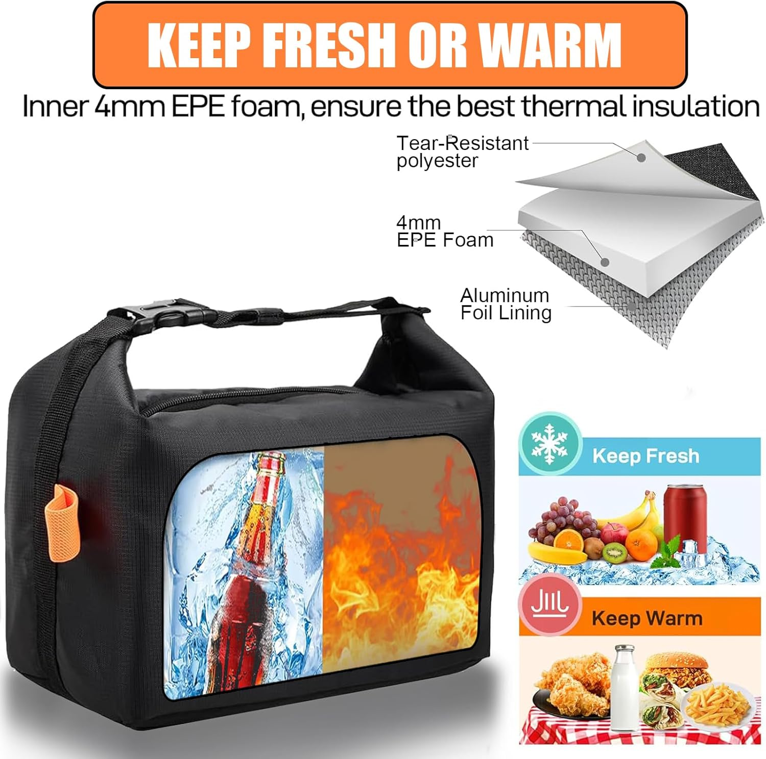 2 Pack Lunch Bag for Women & Men Adult Insulated Lunch Box, Small Leakproof Lunch Tote Bags for Work Picnic Travel (Black) image number 4