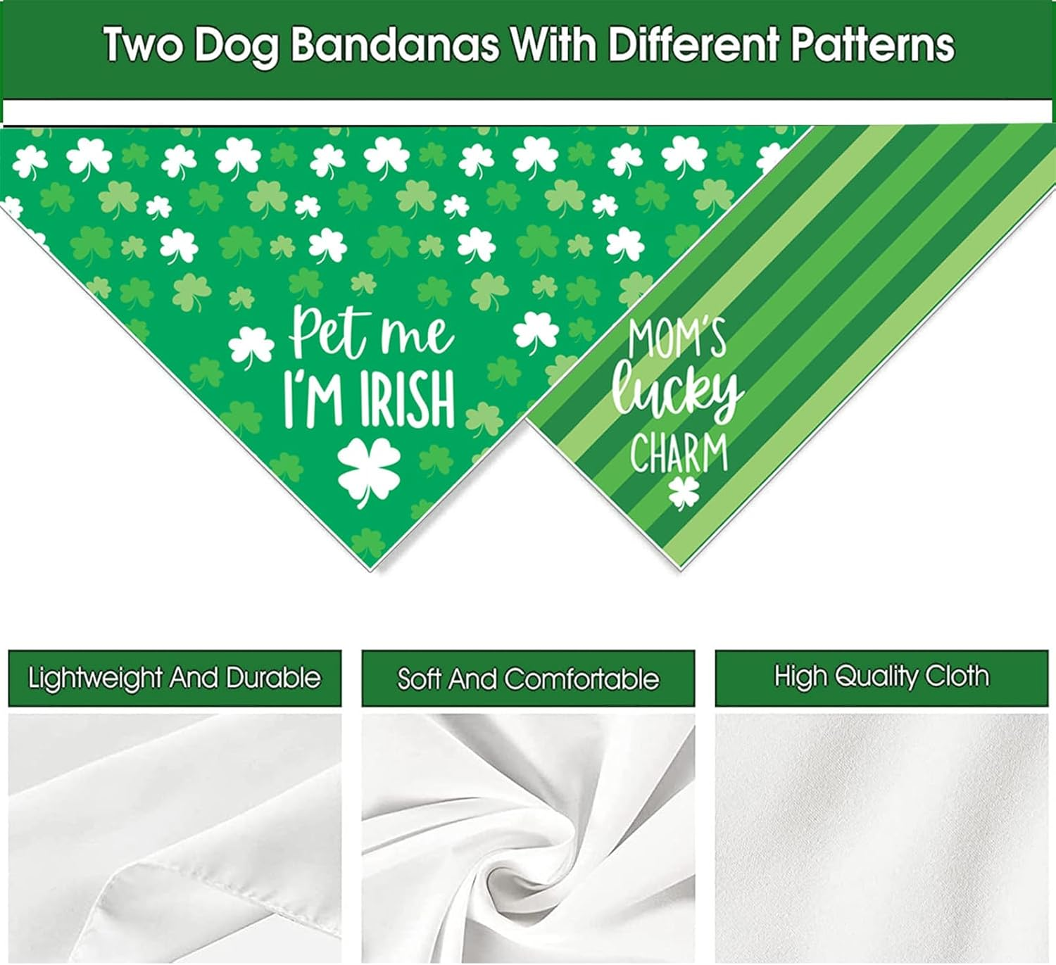 St Patrick'S Day Dog Bandanas - Lucky Shamrock Puppy Scarf - 2 Pcs Adjustable Triangle Double-Layer Reversible Pet Bandanas for Small Medium Large Dogs image number 1