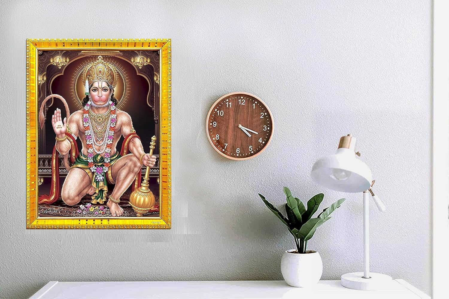Zig Zag Lord Hanuman Ji Bajrangbali Photo Frame for Wall / Table / Pooja Room ( 7X9 Inches, Acrylic Glass) Golden, Rectangular image number 1