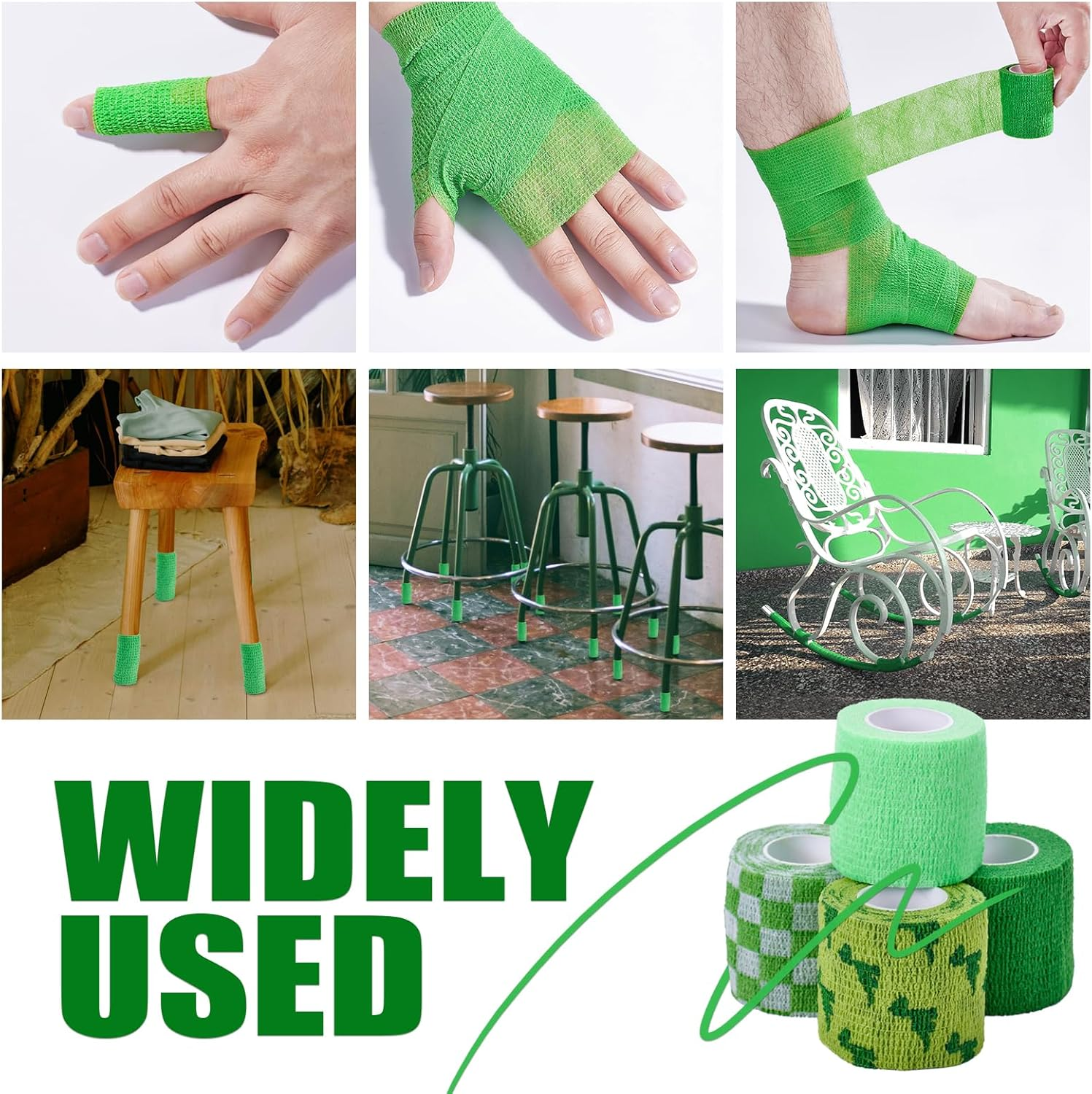 [12Pack 2"X6 Yards] Self-Adhesive Bandages Sports Wrap,Athletic Cohesive Tape for Basketball, Football Injuries,Ankle&Wrist Sprains,First Aid Vet Tape, Thumb Tape Weightlifting (Green) - Green image number 4