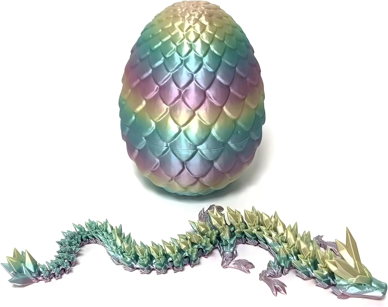 3D Printed Crystal Dragon Fidget Toy for Adults - Articulated Posable Surprise in Egg - Gifts for Home Office Desk Decor (Colorful) image number 1
