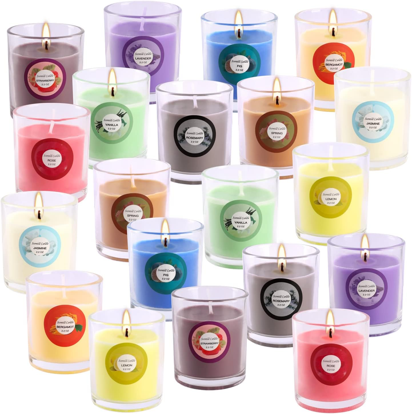 20 Pack Strong Scented Candles Gift Set with 10 Fragrances for Home and Women, Aromatherapy Soy Wax Glass Jar Candle