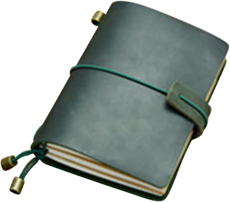 Operitacx Leather Notebook Passport Size 5.31X4.13In Travel Journal Diary Notepad with Lined Grid and Blank Pages Vintage Cowhide Cover for Writing and Sketching