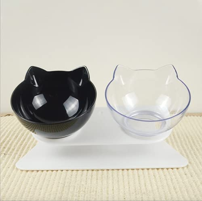 Double Elevated Cat Dog Pet Bowl Feeder Food Water Raised Lifted Stand Bowls Clear+ Black image number 4