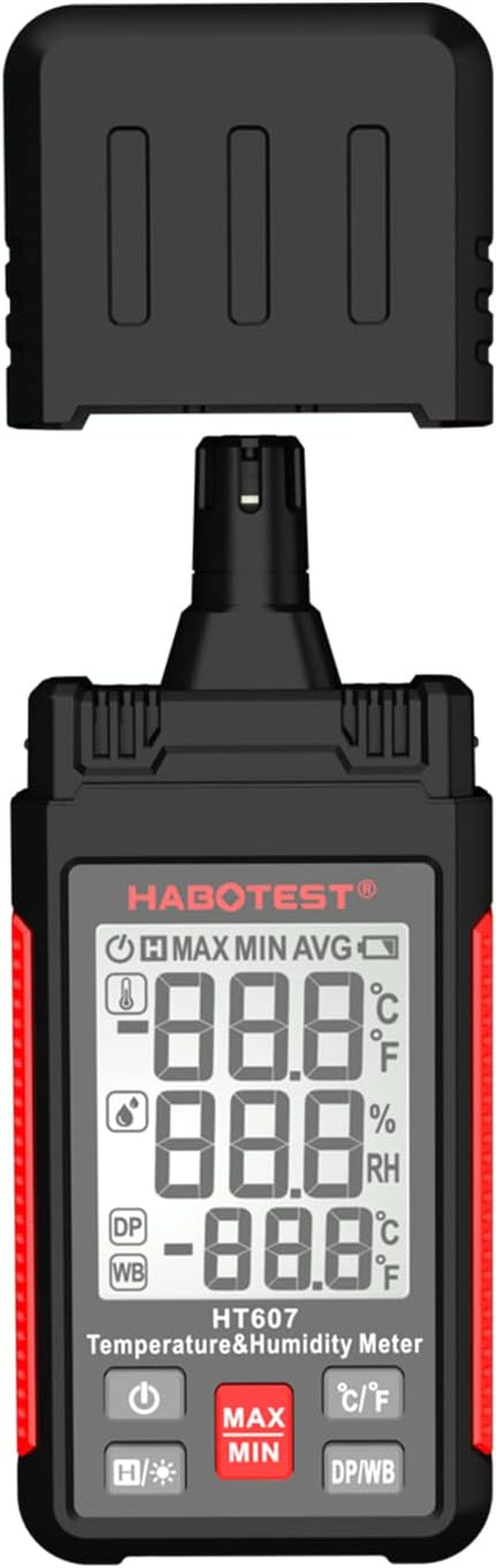 HT607 Digital Hygrometer Handheld Temperature&Humidty Meter Thermo-Hygrometer LCD Thermometer Hygrometer Psychrometer Wet Bulb Dew Point Temperature Humidity Detector with Max/Min/Data image number 3