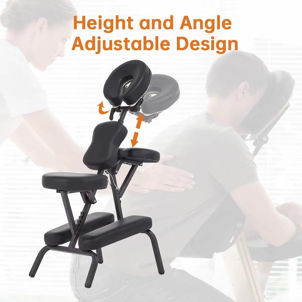 PORIYA Foldable Massage Chair Table Aluminium Portable Chair Beauty Therapy Tattoo Waxi 250Kg Capacity, Adjustable Headrest Chest Pad with Carry Bag, Black image number 5