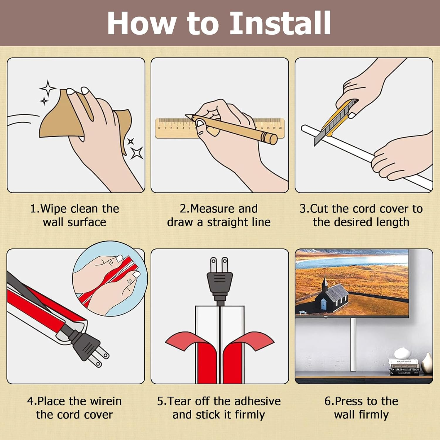 Cable Cover, Self Adhesive Hider, Wall-Mounted Wire and Covers for Wall-Mounted Tvs, Flexible Cable Hiders in Homes and Offices (D15, 2M) image number 2