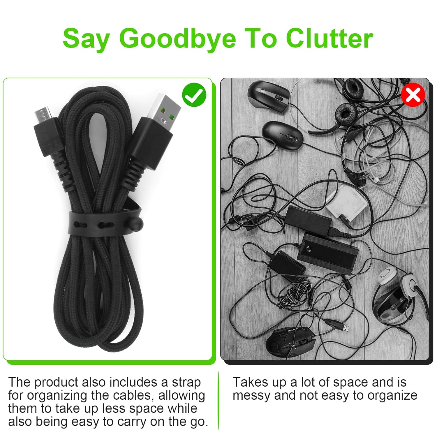 Toxaoii Mouse Charging Cable for Razer Naga Pro 20000 DPI, Deathadder V2 Pro, Viper Ultimate, Basilisk Ultimate, Nylon Braided Micro Charger Cable, Wireless Gaming Mouse Charging Cord Black 5.9 FT image number 1