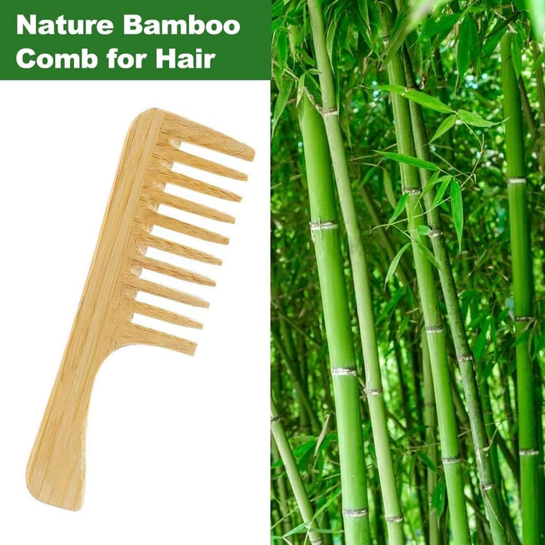 MUNZE Bamboo Comb Coarse Wide Comb, Antistatic Detangling Comb with Wide Teeth and Ergonomic Handle for Curly Hair, Unisex, Anti-Frizz, Coarse Comb [Large], Styling Comb image number 3