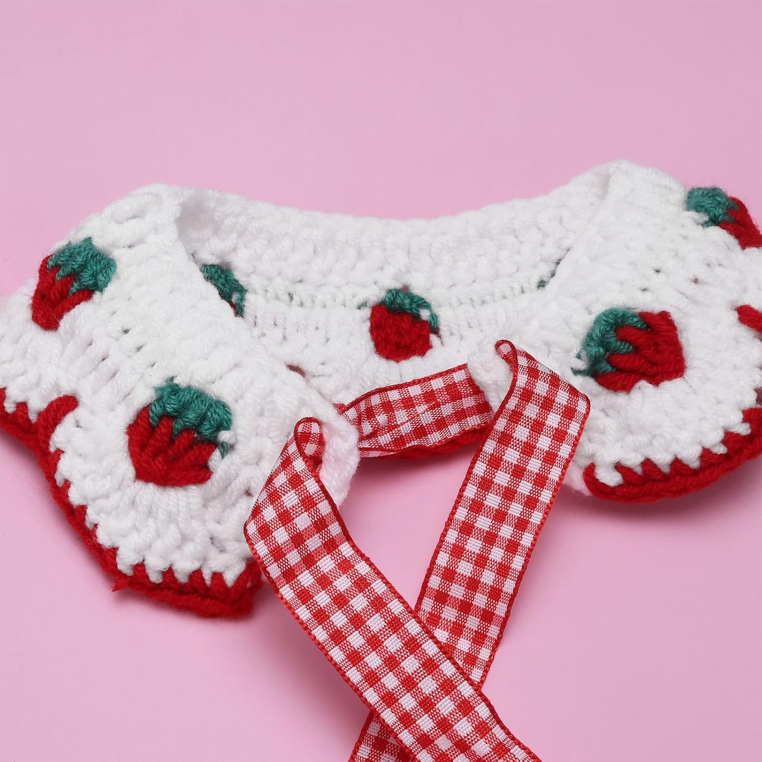 Emagtech 2 Pieces Knitted Collar for Cats Neck Circumference 20-25 Cm Suitable for Cats Weighing 2-4 Kg with Cute Bow Tie and Strawberry Pattern for Cats Kittens and Puppies (S) image number 6