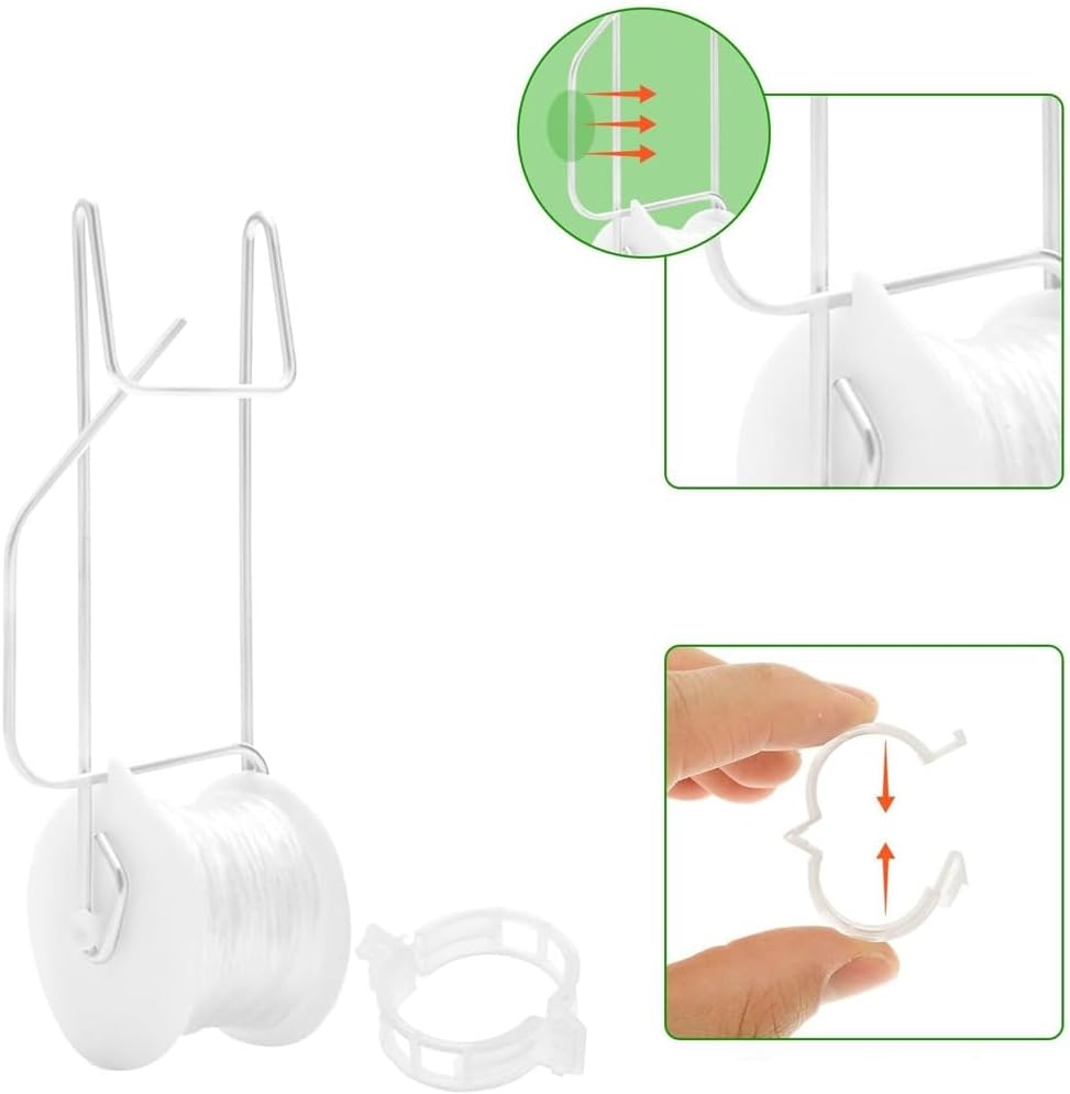 Tomato Roller Hooks with 49.2FT Twine & 100 Plastic Clips Adjustable Garden Trellis for Climbing Plants, Tomato/Cucumber/Vine Support, Rust Proof Rollerhook System (10 Pcs) image number 3