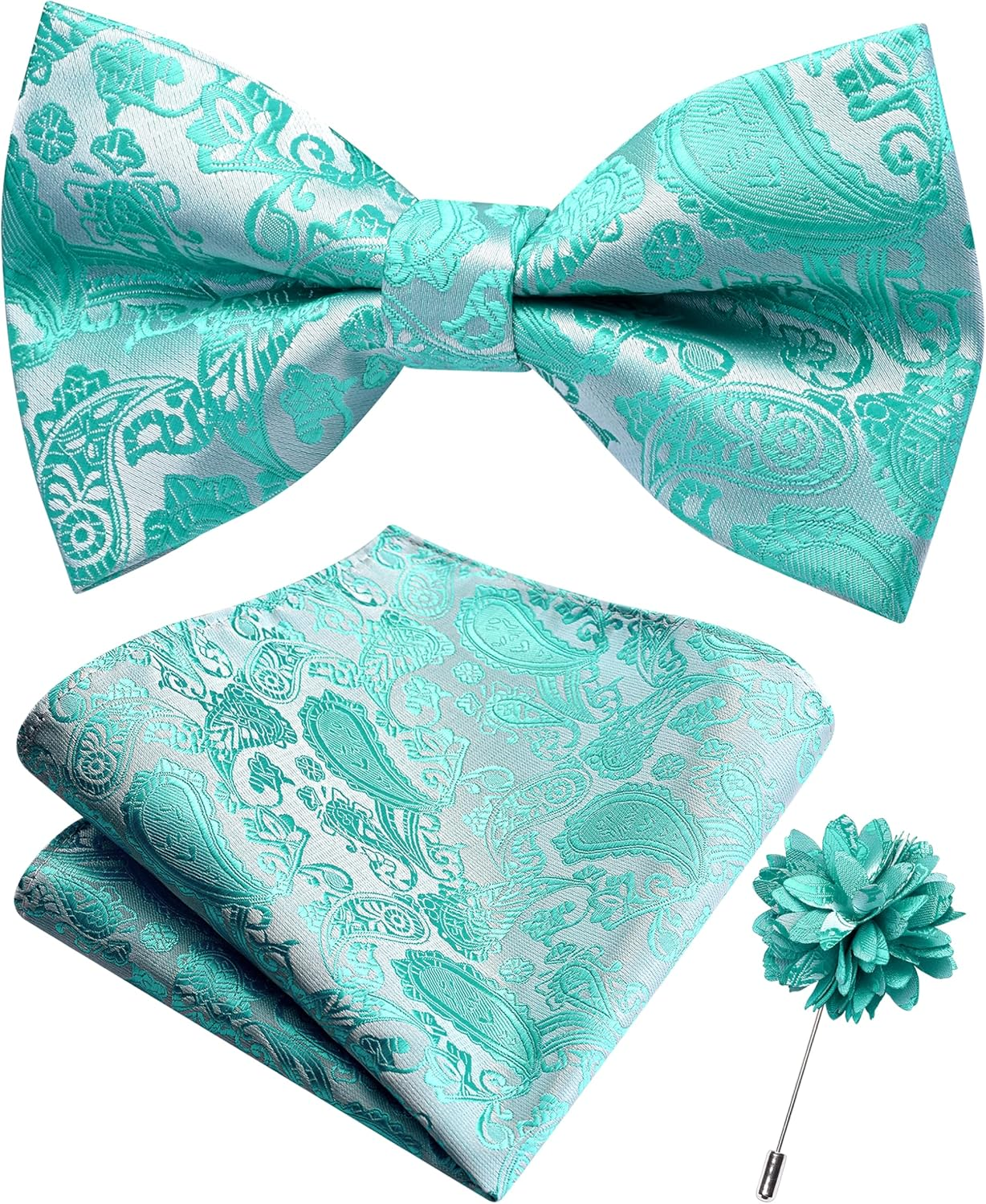 Branduce Paisley Pre-Tied Bow Tie and Pocket Square Lapel Pin Set for Men