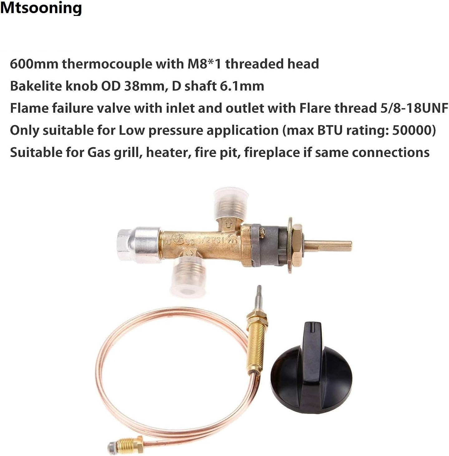 Mtsooning Low Pressure LPG Propane Gas Fireplace Fire Pit Flame Failure Safety Control Valve Kit, Propane Fire with 3/8" Flare Inlet & Outlet, Fits for Gas Grill, Heater, Fire Pit image number 2