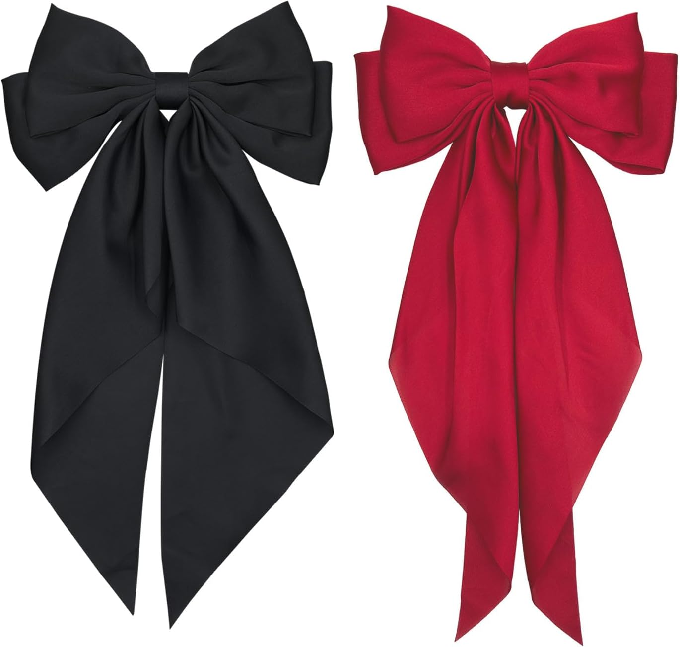 Large Hair Bows Clips for Women, Sapphire Blue Silky Satin Hair Bow Hair Clips Long Tail Vintage French Hair Ribbon Hair Barrettes for Girls (Black)