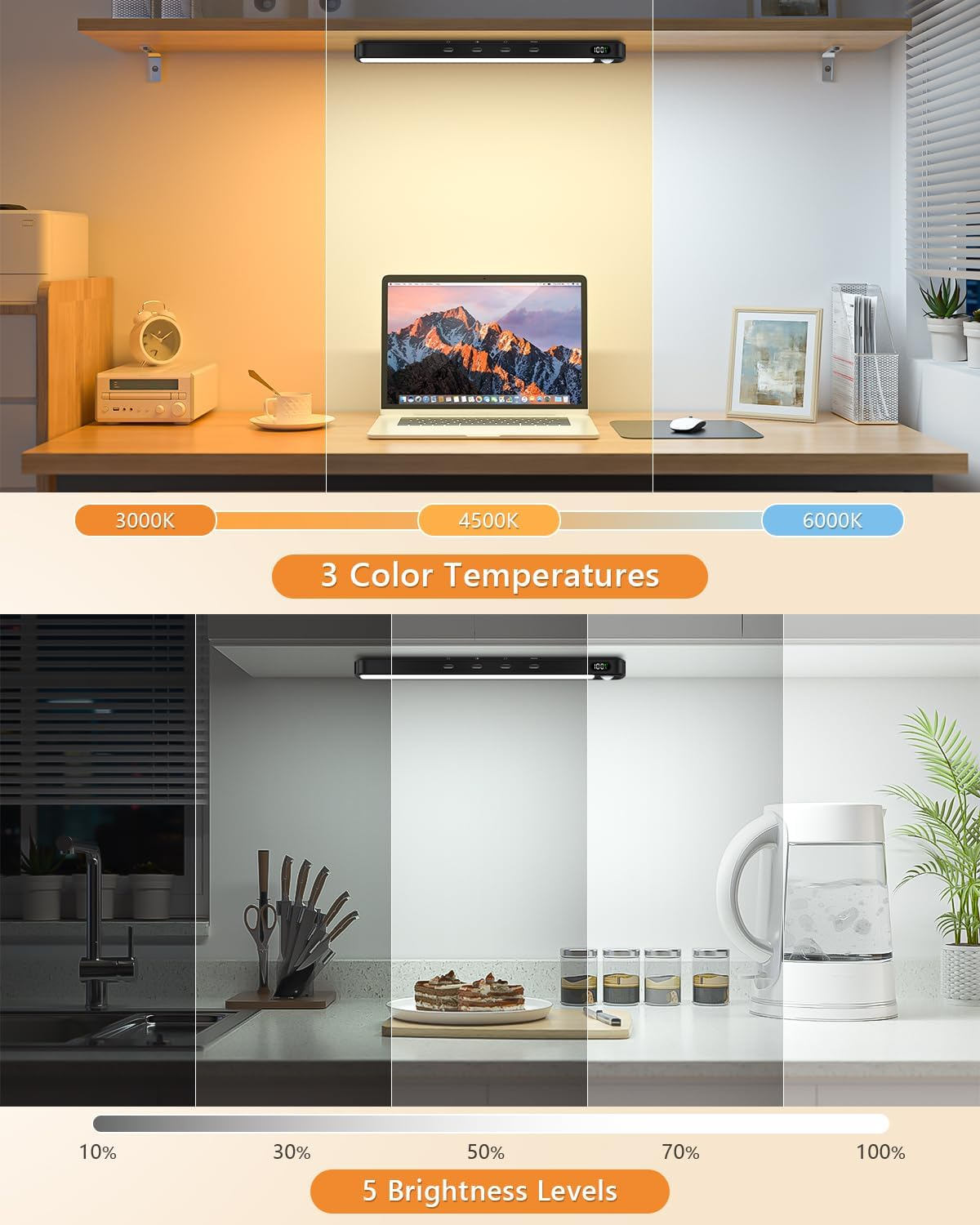 WILLED Motion Sensor Light Indoor with Remote Control,64 LED under Cabinet Lighting,Battery Operated Closet Lights,3 Colors Temps Rechargeable Light Bar for Kitchen,Wardrobe,Pantry,Stair,Black(4 Pack) image number 4