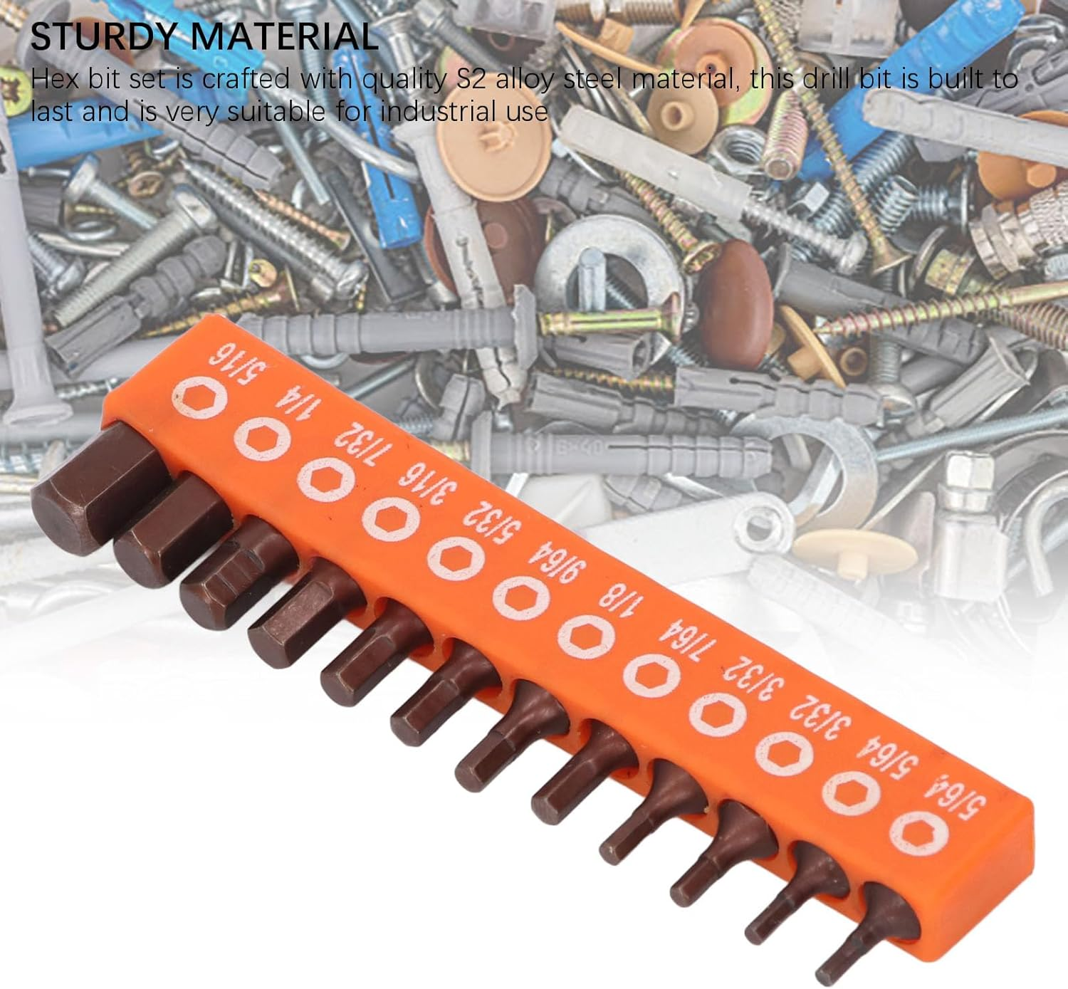 Bewinner 12Pcs Hex Bit Set Imperial 1/4 Inch Shank S2 Alloy Steel 25Mm Screwdriver Drill Bits with Magnetic Grip and Storage Holder for Electric Drill, Hand Drill, and Power Tools image number 3