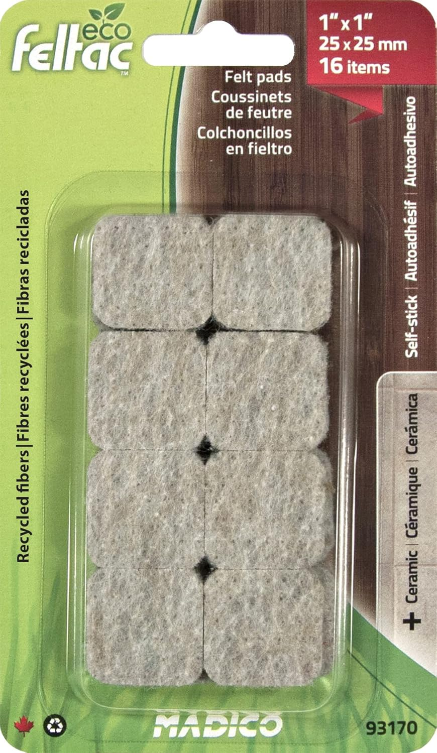 Eco Feltac Self-Stick Felt Floor Savers Square, Beige, 25 Mm (Pack of 16)