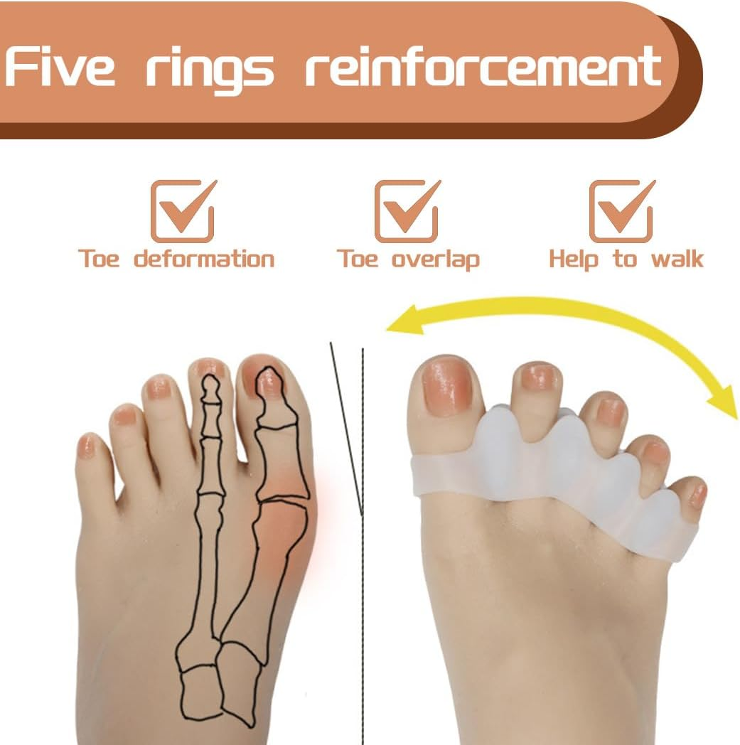 IEBTAWN 4 Pairs of Gel Toe Separators for Overlapping Toes, Toe Spacer, Silicone Toe Separator, Hallux Valgus, Correction of Bunions, Toe Separator, to Relieve Bunions, Hammer Toes, Hallux Valgus image number 1