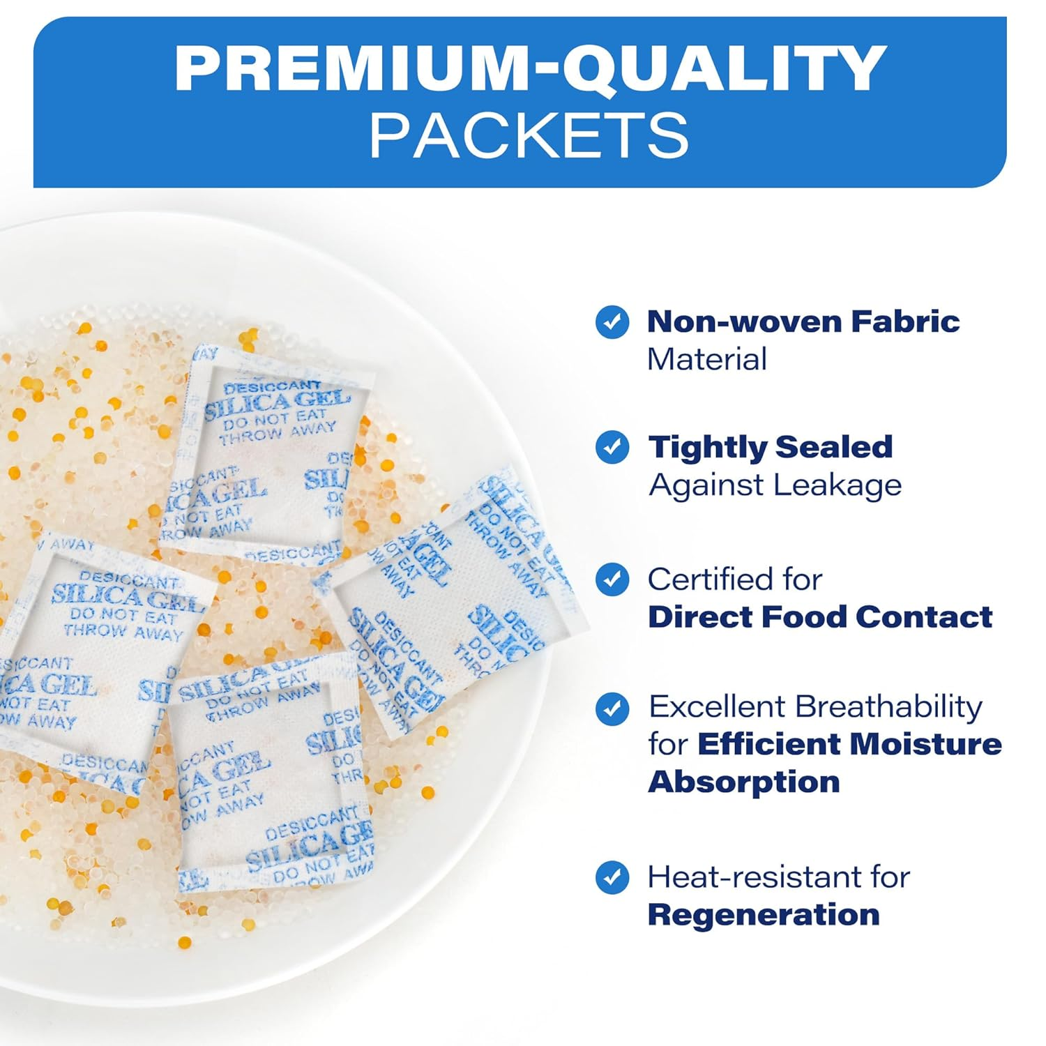 Lotfancy 60Packs, 5G, Silica Gel Dehumidifier, Desiccant, Food Safe, Odorless, Non-Toxic, Rechargeable, Moisture Absorber for Gun, Document, Cabinet Storage, 2.1Inx1.7In image number 1