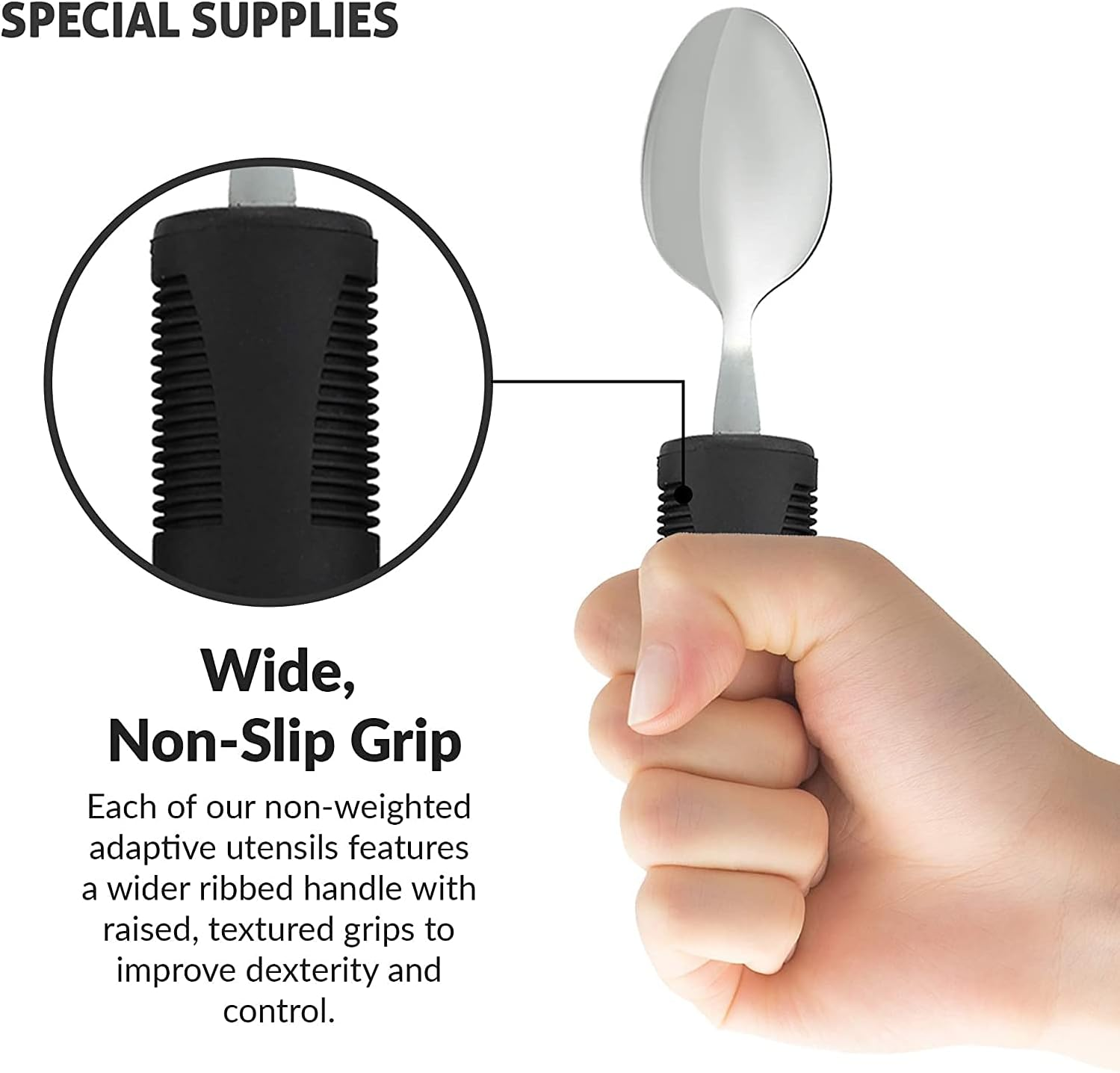 Extra Wide Handles Easy Grip Cutlery Set, Chunky Handles, Corfort Grips Disability Ideal Dining Aid for Elderly Disabled Arthritis Parkinson'S Disease Tremors Sufferers (4PCS Black) image number 3